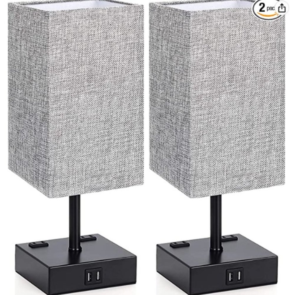 Touch Control Dimmable Lamps with 2 USB Ports and 2 AC Outlets, pk of 2